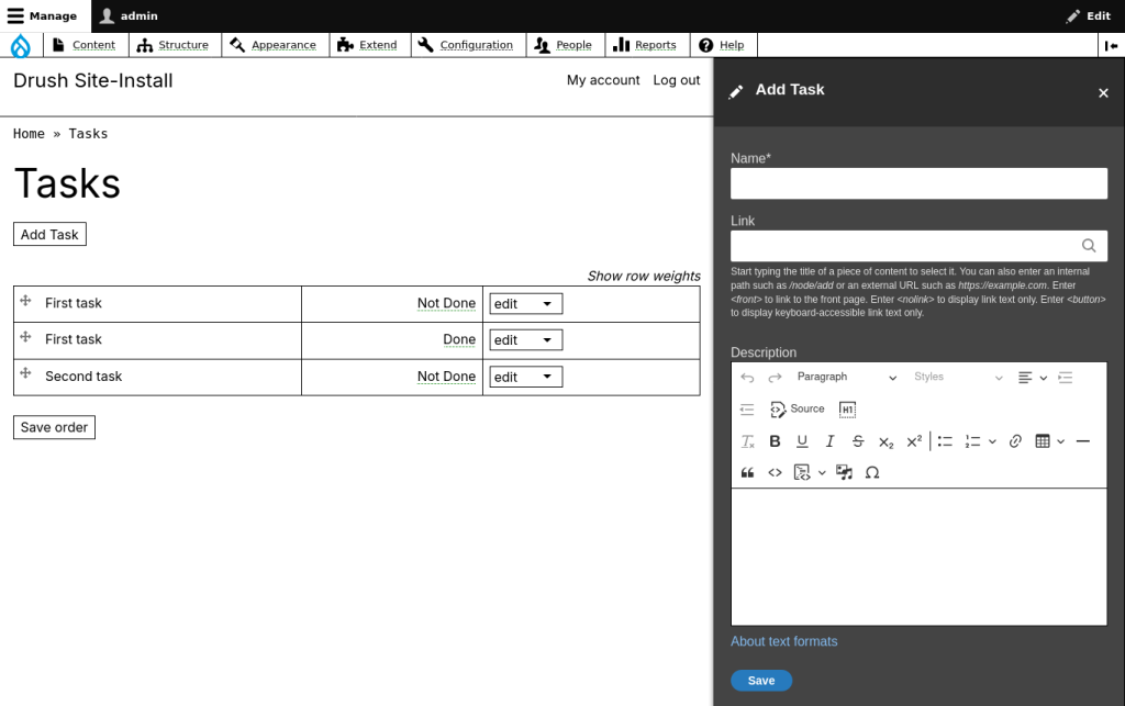Tasks Configuration Kit initial setup